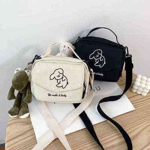 Ladies Fashion Canvas Small Square Bag Korean Version Multifunctional Cute Dog One-shoulder Diagonal Mobile Phone Package