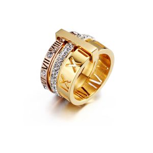 女性リングジルコニア婚約チタンスチール愛の結婚指輪シルバーローズゴールドのファッションデジタルジュエリーギフト女性ボックスセット