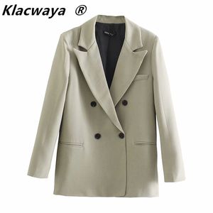 Kobiety Moda Biuro Nosić Podwójne Breasted Blazer Płaszcz Vintage Z Długim Rękawem Kieszenie Kobiet Odzieżowiec Chic Topy 210521