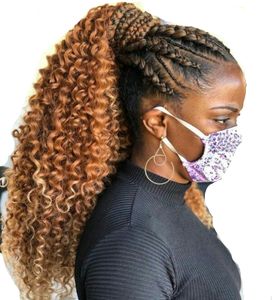 Długi Kinky Curly Ponytail Extension 22-calowy sznurek Ponytails Brazylijski Ludzki Przedłużanie Włosów Klip w Pony Tail Hairpiece Damskie, 1B Black 27 Bleach Blonde