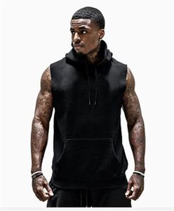 Gyms Clothing Mens Bodybuilding Hooded Tank Top Cotton Sleeveless Sweatshirt Fitness Sportswear Tops Male