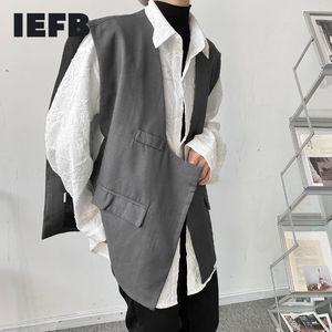 IEFB Nische Design Herren Grau Weste Frühling Sommer Asymmetrische Übergroße Koreanische Streeetwear Lose Weste Männer 9Y7035 210524