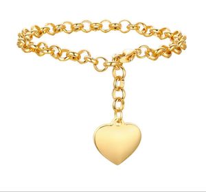 Stainless Steel Heart-shaped Love Charms Bracelet for Women Girls Rolo Chain Silver Rose Gold 5mm 8 Inch