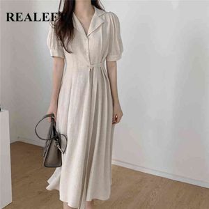 Summer Cotton and Linen Women's Long Shirts Dress Short Sleeve Lace Up Solid Korean Casual Loose 210428