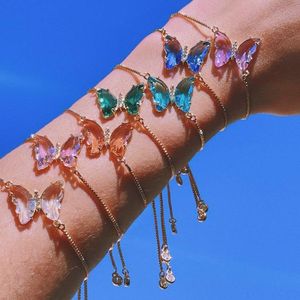 Charme pulseiras de cristal borboleta pulseira / ajustável y2k retro estética kawaii presentes para sua jóia colorida x39