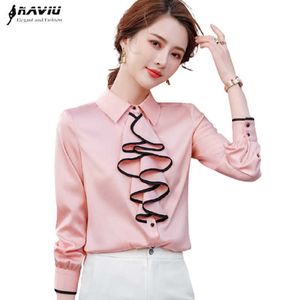 Professionelle Temperament Chiffon Langarm Frauen Elegante Frühling Rosa Rüschen Formale Blusen Büro Damen Arbeiten Tops 210604