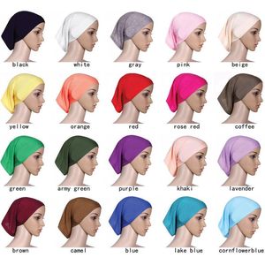 Cachecóis 2021 Algodão Elástico Turbante Chapéu Cor Sólida Feminino Quente Inverno Lenço de Cabeça Bonnet Interno Hijabs Boné Muçulmano Hijab Feminino Envoltório Cabeça