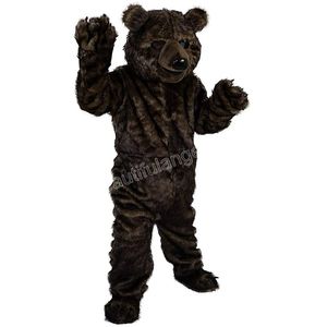 Costume della mascotte dell'orso nero con capelli lunghi di Halloween Costume di alta qualità del fumetto di peluche Animale Personaggio a tema anime Formato adulto Festival di carnevale di Natale Vestito operato