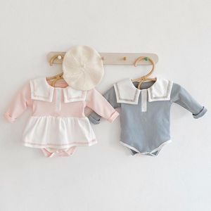 Herbst Baby Langarm Body Sailor Kragen Prinzessin Kleid Neue Baby Mädchen Kleidung Kleine Mädchen Overall 210413