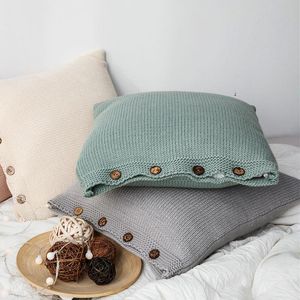 Yastık/dekoratif yastık 45x45cm Katı bej/açık gri/pembe/yeşil örgü yastık kapağı yün iplik kare lomber kasa botton