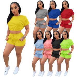 Kvinnor Jogger Passar Sommar Outfits Solida Tracksuits Plus Storlek 2XL Kortärmad Tank Top + Shorts Två Piece Set Svart Sportkläder Casual Sweatsuits 5494