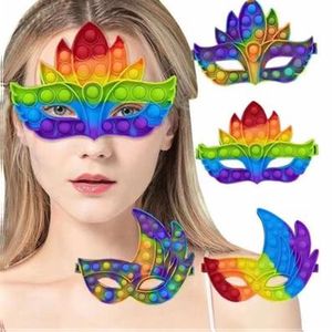 Party Mask Fidget Toy Rainbow Masquerade Balls Fancy Dress Masks Blindfold Push Bubble Facemask for Halloween Christmas Prom kids Aldult