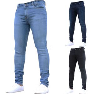 Мужские эластичные джинсы с высокой талией на молнии, повседневные облегающие модные брюки, мужские брюки-карандаш больших размеров, джинсовые узкие джинсы, большой размер X0621
