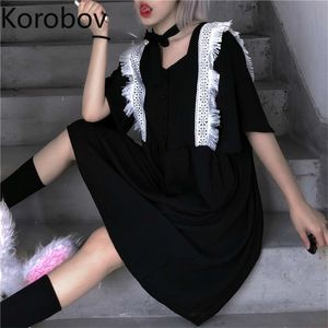 Korobov verão harajuku mulheres vintage vestido bf estilo ulzzang manga curta feminina vestidos streetwear vestidos mujer 210430