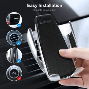 S5 Qi Wireless Car Charger 10w Fast Charging Smart Sensor Phone Holder Cell Phone Automatic Clamping Car Mount Wireless Charger