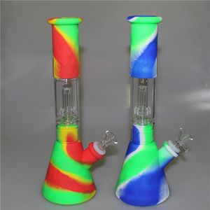 Silikonbägare Bong Hookah Dab Rigs Vattenrör Bongs Unbreakable Oil Rig med kisel ned-stam 14mm glasskål