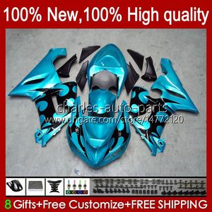 Motorcykel Bodywork för Kawasaki Ninja ZX-6R ZX 6R 600c 6 R ZX636 2005 2006 BODY 7NO.128 ZX 636 ZX-600 ZX600C ZX-636 600 CC 05-06 ZX600 ZX6R 05 06 OEM Fairing Kit Cyan Flames