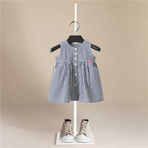 Kind Kleidung Mädchen Sommer Kleid Casual Flare Hülse Ärmellose Geraffte Streifen Druck Mädchen Kinder Kleider für Mädchen Prinzessin Q0716