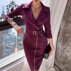 Dabuwawa Sexy Bodycon Pencil Dress Women Long Sleeve Zipper Sash Streetwear Solid Dresses Female Spring Autumn DO1ADR006 210520