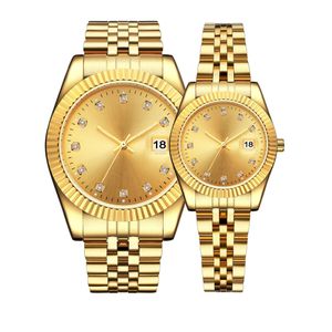 Relógios de ouro para homens e mulheres vestem safira de aço inoxidável