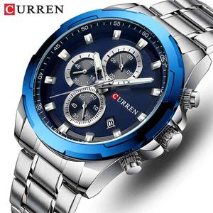 Curren Luxury Brand Mäns Klockor Vattentät Quartz Watch Men Datum Kronograf Armbandsur Full Steel Clock Relogio Masculino 210517