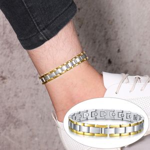 Vinterly Health Energy Magnetic Anklet for Men Women Punk Gold Silve Color Stainless Steel Anklet Bracelet Arthritis Pain Relief