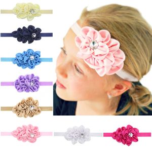 12 Colors Baby Girls Chiffon Flower Hairband with Glass Beads Fashion Folded Floral Elastic Headband Toddler Hair Accessories