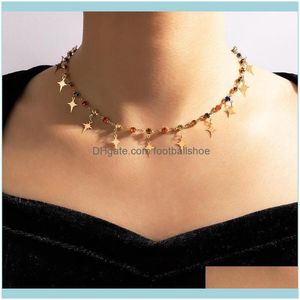 Halsketten Anhänger Jewelryjuorest Trendy Chocker Stern Halskette Mode Multi Farbe Kristall Kette Retro Anhänger Gold Metall Boho Schmuck Cha