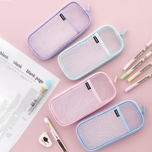 Blyertspåsar Creative Grid Mesh Pencils Bag stor kapacitet Multifunktion Transparent Stationery Pouch Student Kids Present Kit