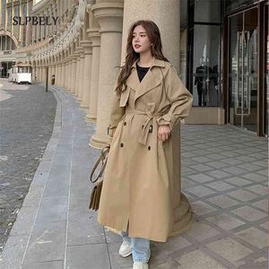 Slpbely Mulheres Trench Coat Windbreaker Branco Dupla Breasted Estilo Coreano Senhora Escritório com Cinto Mulher Outerwear Primavera 210914