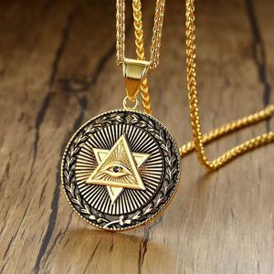 Of Providence dubbel triangel hänge halsband män Illuminati det tredje ögat smycken