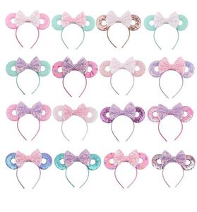 Children Headband Sequin Bowknot Hair Sticks Candy Color Girl Hairs Accessories Doughnut Headgear Accessory Trend French Korean Style 24Colors wmq1195