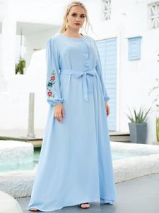 Casual Sukienki Aligaia Moda Z Długim Rękawem Niebieska Sukienka Haftowa Dla Kobiet 2022 Lato Dubaj Turcja Islam Arabski Muzułmanin
