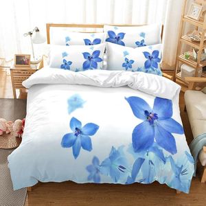 Zestawy pościelowe Blue Floral Print Duvet Cover Set 3D Digital Printing Bed Linen Moda Design Comforter