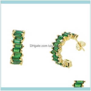 Hoop Jewelryhoop Hie Luxury Gold Earring Fashion Round Shining Green Crystal CZ Zircon Earrings for Women Jewelry Wedding Aessory Drop D