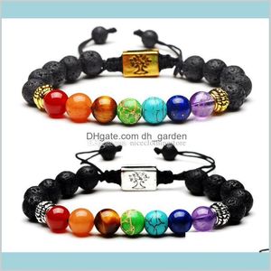 Silber Gold Farbe 7 Chakra Baum des Lebens geflochtenes Seilarmband Reiki Heilung ausgleichende runde Perlen Valentinstagsgeschenk Xjtnp Perlenstränge Vsbbg