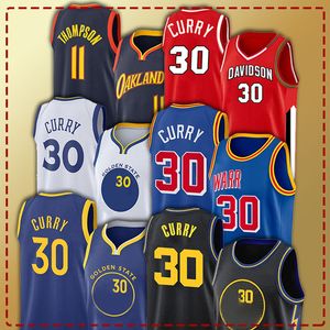 كاري كرة السلة الفانيلة 30 ستيفن 33 Wiseman Klay 11 Thompson Home Blue White Men Youth Jersey