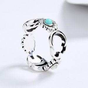 Women Girl Daisy Turquoise Ring Flower Letter Rings Gift for Love Girlfriend Fashion Jewelry Accessories Size 5-9