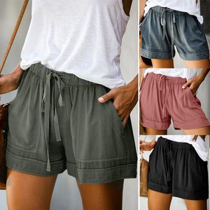 Hög midja shorts för kvinnor sommar kvinnors koreanska stil Casual Loose High-Waist Strappy Wide-Ben Short Beach 210517