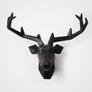 Creative European Style Deer Head Wall Hanging Statue Animal Figurine Sculpture For Home Decorations Attic Ornaments Bar 210414