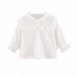 Camicia da bambina con colletto alla coreana in stile autunnale per bambini in cotone bianco occidentale, vestiti autunnali per bambina 210515