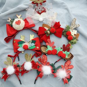 Christmas Holiday Children Hair accessories baby Girls Snowflake antler pompoms headband Hairpin cute kids bowknot Barrettes clip D258