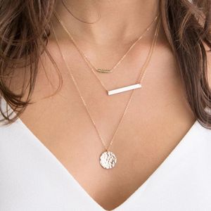 Pendant Necklaces Geometric Small Round Hammer Stainless Steel Plate Gold Necklace Ladies Fashion In