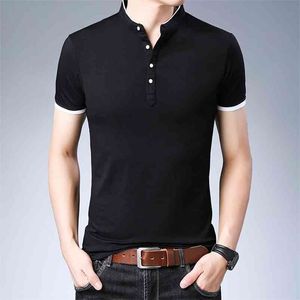Tshirt 남자 여름 짧은 소매 코 튼 티셔츠 패션 슬림 피트 비즈니스 캐주얼 브랜드 의류 남자 만다린 콜레이트 셔츠 210409