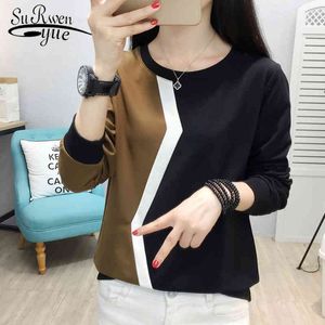 Fashion Women T-shirt Long Sleeve Autumn Color Splicing Tops O-neck Plus Size 3XL Blusa Feminina 1006 40 210508