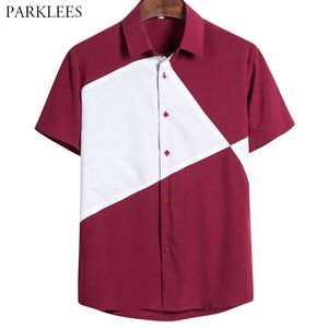 Casual hit renk gömlek erkekler için patchwork düğmesi yukarı mens yaz kısa kollu gömlek gevşek baskılı tasarım erkek hawaiian gömlek 210524