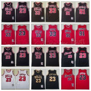 Basketball Scottie Pippen Trikot 33 Dennis Rodman 91 Michael 23 Atmungsaktives Team Rot Weiß Streifen Schwarz Throwback Vintage Top Qualität