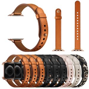 Slim Genuine Strap de couro para a Apple Watch Series 6 5 4 SE Bandas com conector adaptador Substituição pulseira pulseira iWatch 38mm 42mm 40mm 44mm watchband