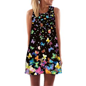 BHflutter Kleider für Frauen Mode Schmetterling Drucken Nette Chiffon Sommer Kleid Mini Casual Boho Strand Kleider robe femme 210331