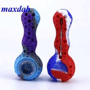 colher de abelha fumando tubo de tubo portátil colorido silicone tobacco tiges manuais com tigela de vidro Dabber Tool Breater